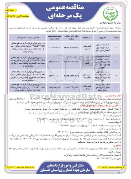 مناقصه عملیات تکمیلی مرمت و بهسازی آببندان چمن ساور...- نوبت دوم
