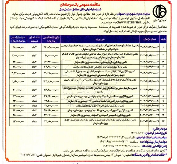 مناقصه بخشی از عملیات تهیه مصالح و اجرای کف سازی ...