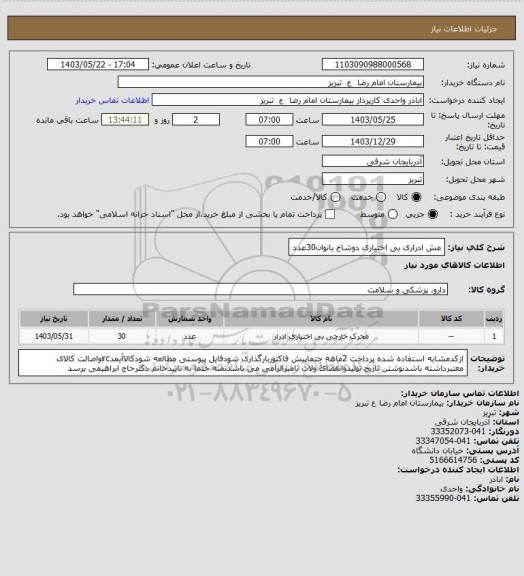 استعلام مش ادراری بی اختیاری دوشاخ بانوان30عدد