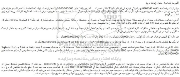 مزایده فروش 1- قیر حلب 17 کیلویی به تعداد 300 حلب و...
