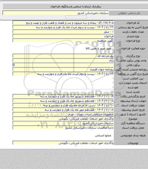 مناقصه, واگذاری امور خدمات حفاظت فیزیکی؛ نگهبانی