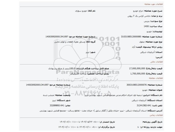 مزایده، خودرو