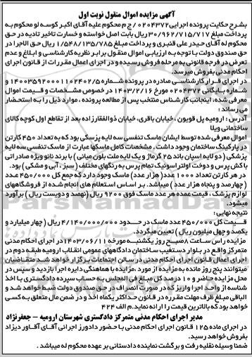 مزایده فروش ماسک تنفسی سه لایه پزشکی به تعداد 450 کارتن