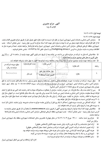 مزایده اجاره مغازه- نوبت دوم 
