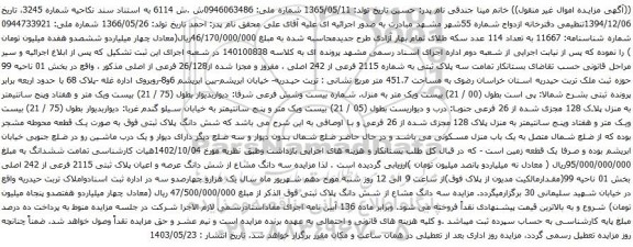 آگهی مزایده سه پلاک ثبتی به شماره 2115 فرعی از 242 اصلی ، مفروز و مجزا شده از26/128 فرعی از اصلی
