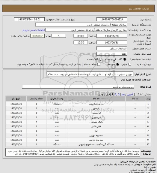استعلام دوربین سونی ، لنز ، کیف و ... طبق لیست و مشخصات اعلامی در پیوست استعلام