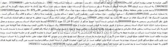 آگهی مزایده یک دستگاه اتومبیل نوع سواری سمند سورن