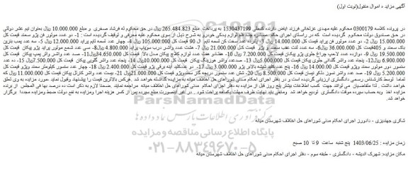 مزایده فروش 1- دو عدد موتور فن پژو سمند و...