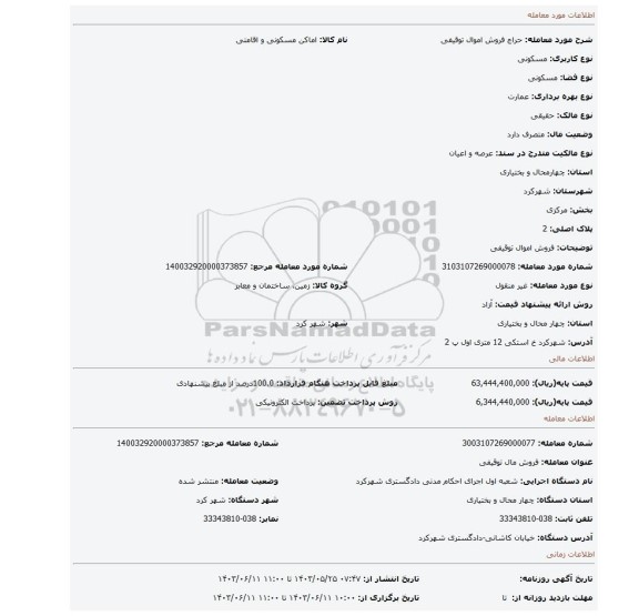 مزایده، فروش اموال توقیفی