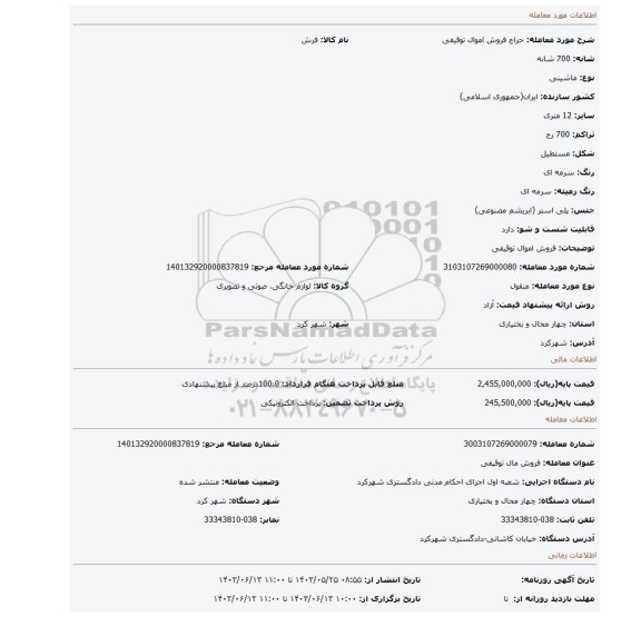 مزایده، فروش اموال توقیفی