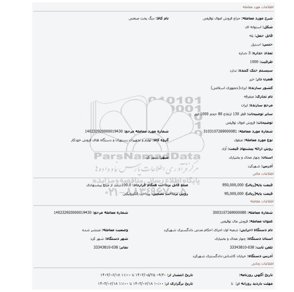 مزایده، فروش اموال توقیفی