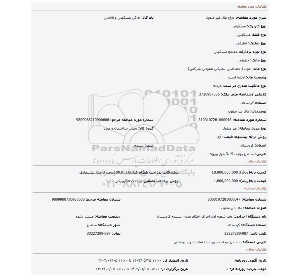 مزایده، مال غیر منقول
