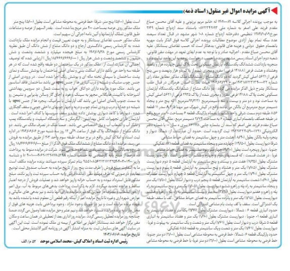 مزایده ششدانگ یک دستگاه آپارتمان مسکونی پلاک 14188 فرعی مفروز 