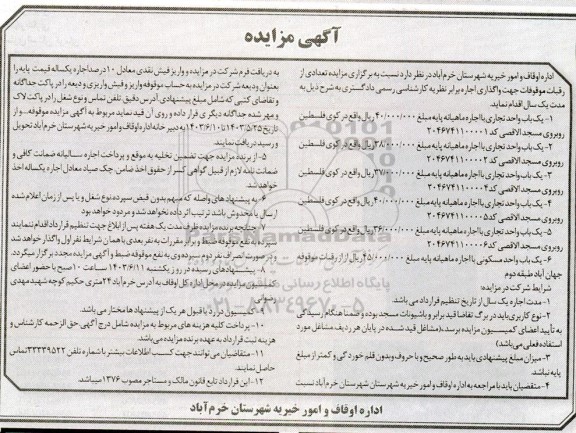 مزایده تعدادی از رقبات موقوفات 