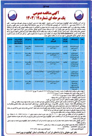 مناقصه اجرای اصلاح شبکه آب شرب ...