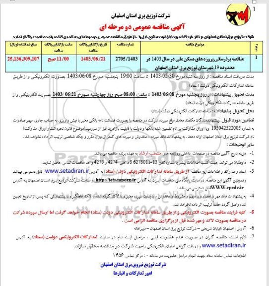 مناقصه برقرسانی پروژه های مسکن ملی....
