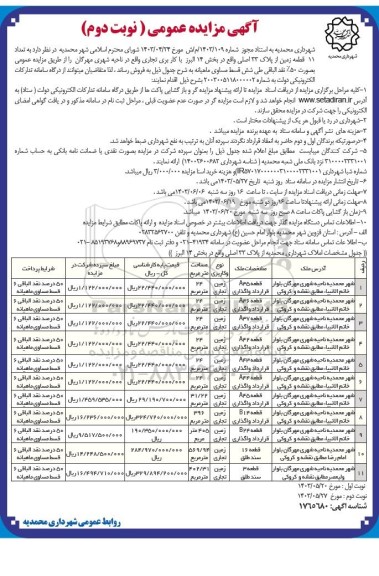 مزایده فروش تعداد 11 قطعه زمین از پلاک 33 اصلی- نوبت دوم