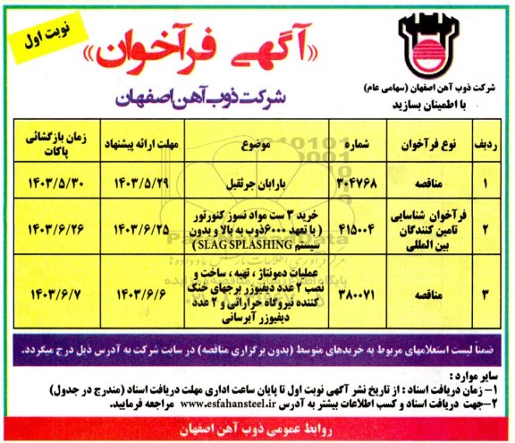 مناقصه بارابان جرثقیل ...