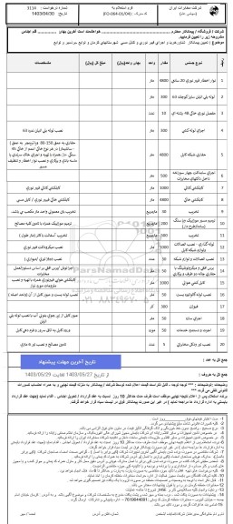 استعلام تعیین پیمانکار شناور خرید و اجرای فیبر نوری و کابل مسی ...