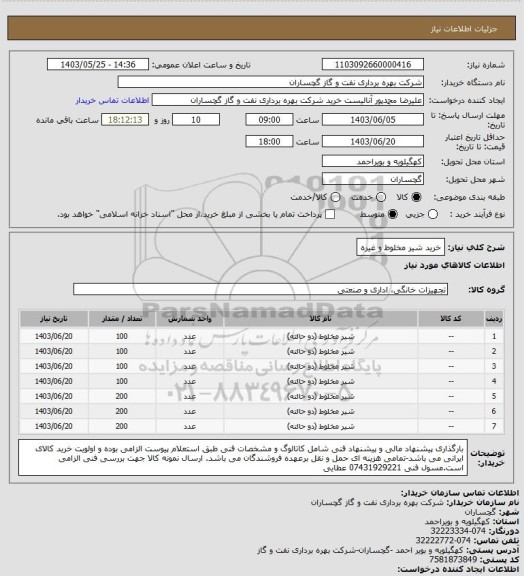 استعلام خرید شیر مخلوط و غیره