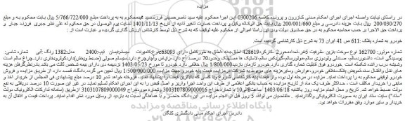 مزایده فروش کامیونت   سیستم:نیسان   تیپ:2400   مدل:1382 رنگ :آبی