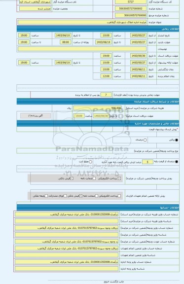 مزایده ، مزایده اجاره املاک شهرداری گیلانغرب