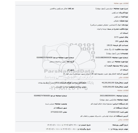 مزایده، زمین (چهار دیواری)