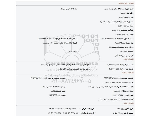 مزایده، مزایده خودرو