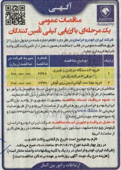 مناقصه خرید 3 دستگاه جرثقیل زنجیری و غیره ...