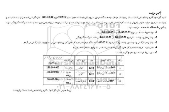 مزایده سه دستگاه خودور