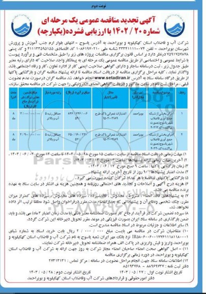 تجدید مناقصه اجرای بخشی از شبکه جمعآوری فاضلاب - نوبت دوم