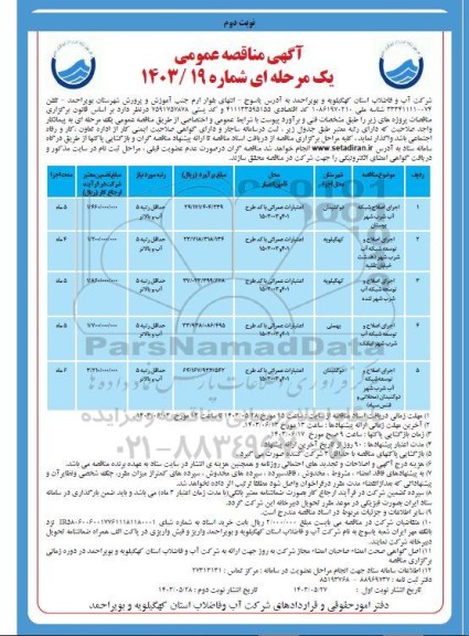 مناقصه اجرای اصلاح شبکه آب شرب ... - نوبت دوم