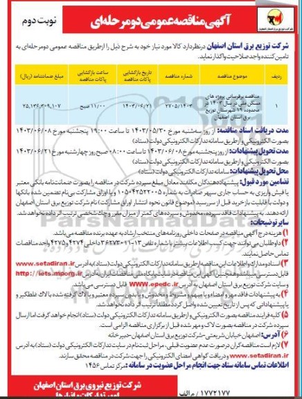 مناقصه برقرسانی پروژه های مسکن ملی....- نوبت دوم