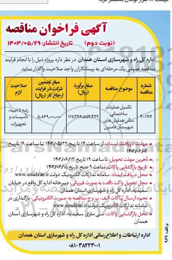 مناقصه تکمیل عملیات ساختمانی سالن همایش های نوبت دوم 