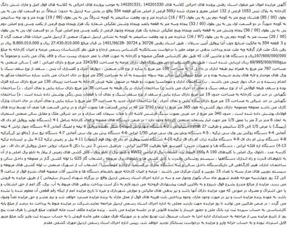 آگهی مزایده شش دانگ کارخانه به پلاک ثبتی 1053 فرعی از 132 اصلی مفروز و مجزی شده از500 فرعی از اصلی و غیره ...