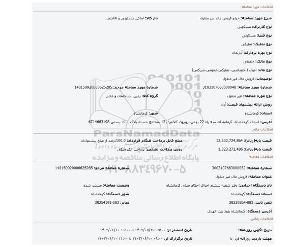 مزایده، فروش مال غیر منقول