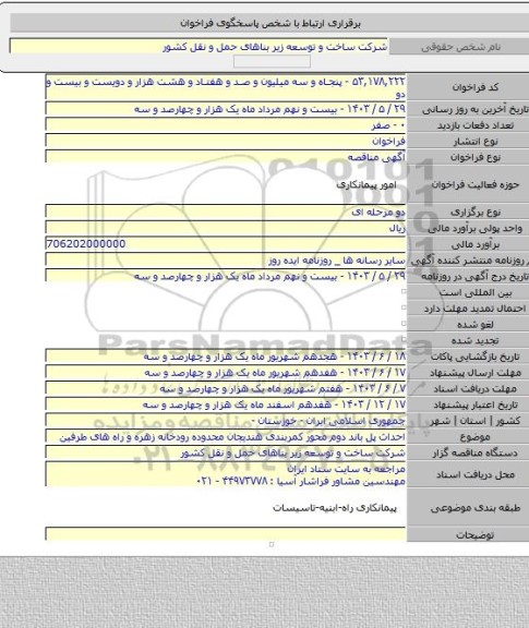 مناقصه, احداث پل باند دوم محور کمربندی هندیجان محدوده رودخانه زهره و راه های طرفین