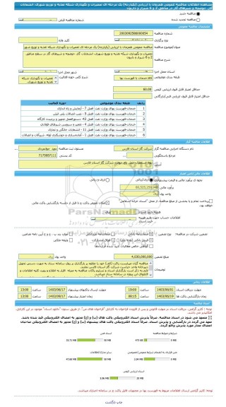 مناقصه، مناقصه عمومی همزمان با ارزیابی (یکپارچه) یک مرحله ای تعمیرات و نگهداری شبکه تغذیه و توزیع شهری، انشعابات گاز، حوضچه و شیرهای گاز در مناطق 2 و 6 شیراز و داریون