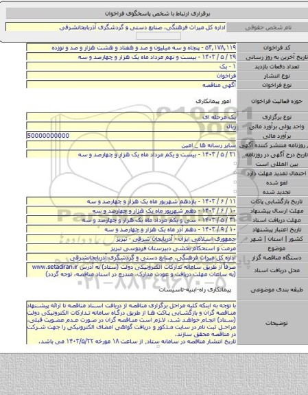 مناقصه, مرمت و استحکام بخشی دبیرستان فردوسی تبریز