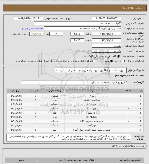 استعلام سرور شبکه، سوییچ24 پورت، روتر، رک، فایر وال و ...
طبق لیست پیوست