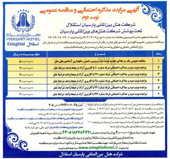 مناقصه و مزایده واگذاری غرفه- نوبت دوم