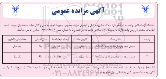 مزایده واگذاری میدان میوه و تره بار