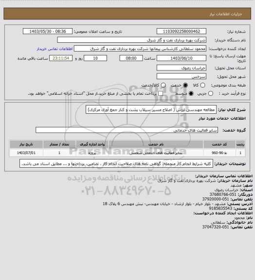 استعلام مطالعه مهندسی ارزش ( اصلاح مسیر سیلاب پشت و کنار جمع آوری مرکزی)