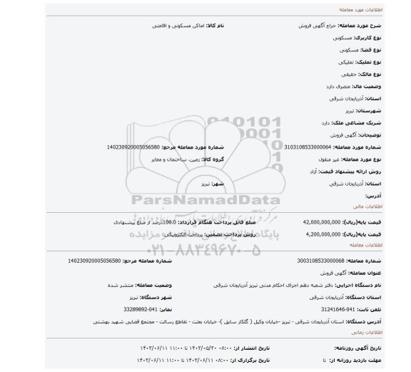 مزایده، آگهی فروش