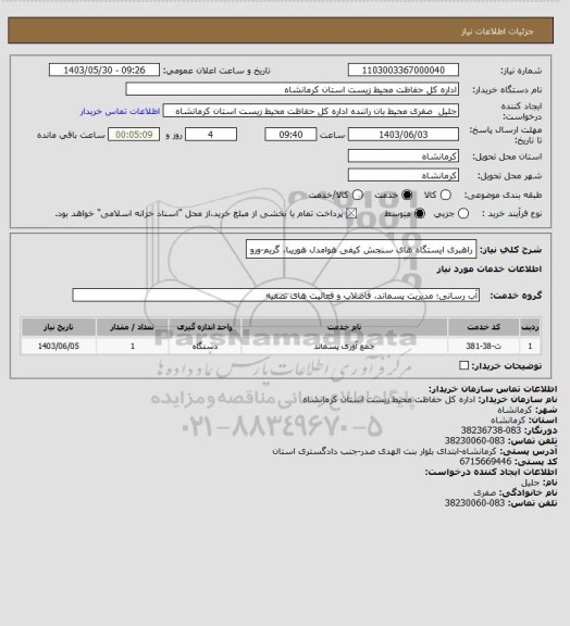 استعلام راهبری ایستگاه های سنجش کیفی هوامدل هوریبا، گریم-ورو