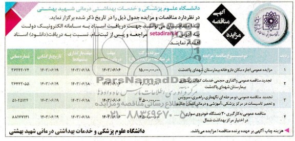 مزایده و مناقصه واگذاری حجمی خدمات کمک پرستاری...