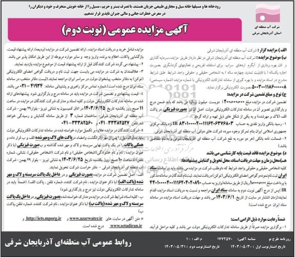 مزایده سرمایه گذاری و اذن بهره برداری از آبگرم - نوبت دوم 