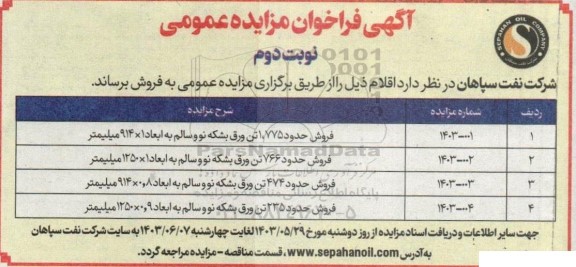 مزایده فروش حدود 1.775 تن ورق بشکه نو و سالم ... نوبت دوم 