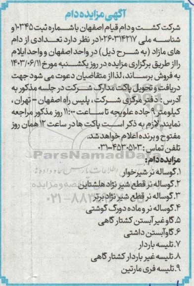 مزایده فروش دام