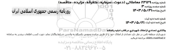 مزایده واگذاری املاک